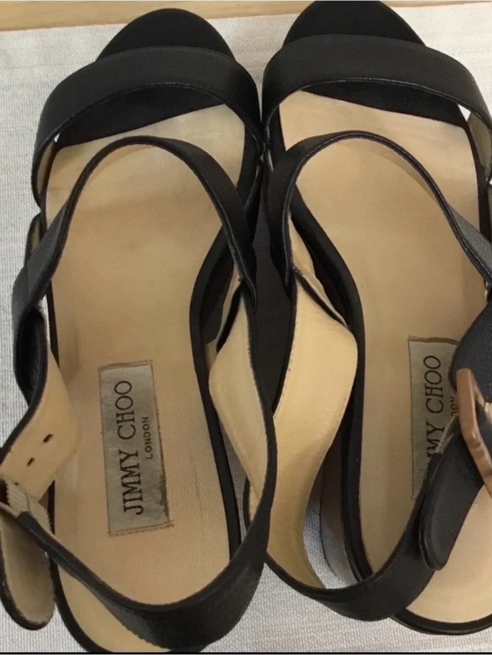 Jimmy Choo Black Leather Platform Wedge Sandals